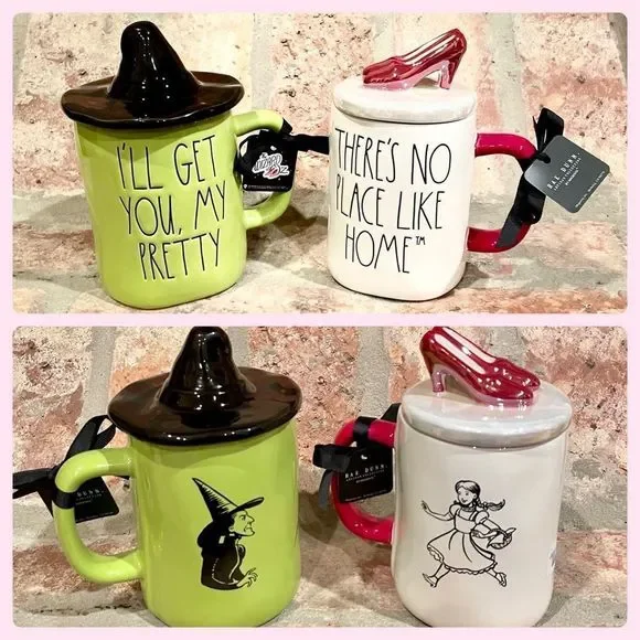 Rae Dunn Disney Wizard of Oz Mug Set Dorthy Mug Has Red Iridescent Heels Topper - Picture 1 of 8